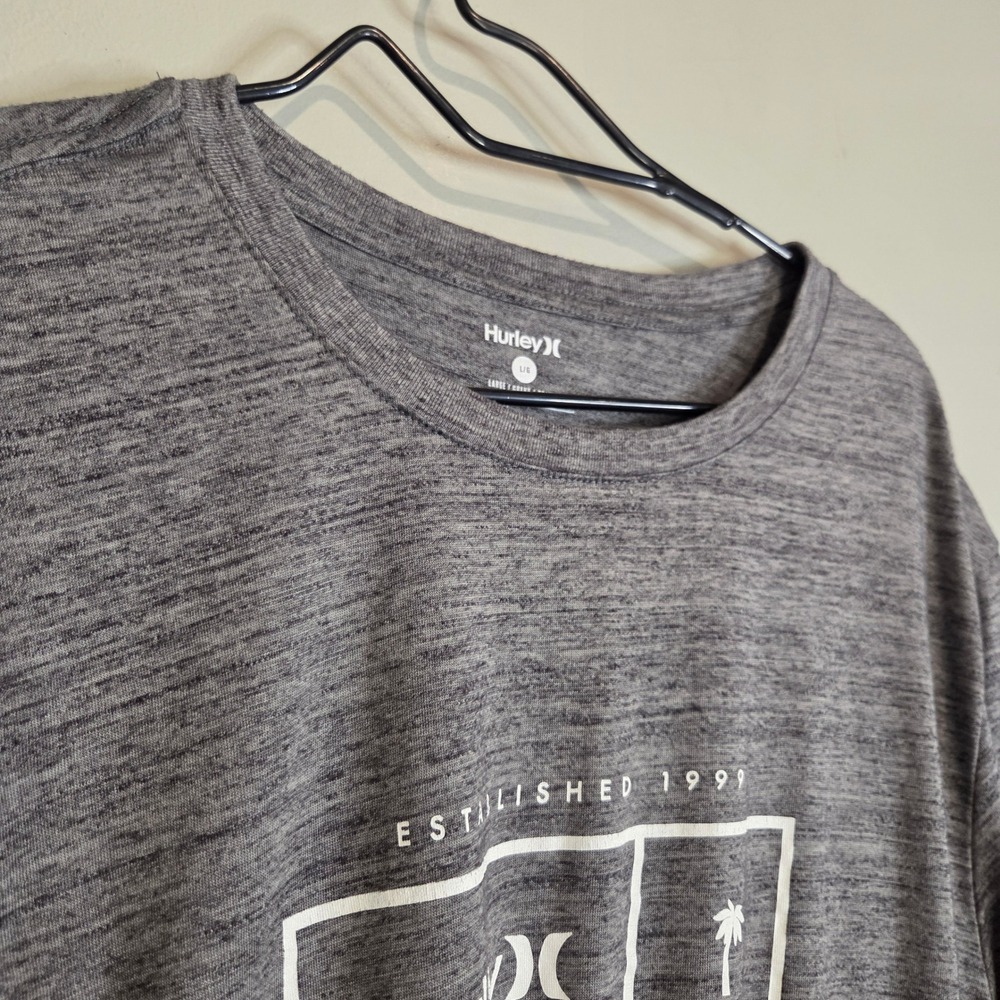 Hurley Surf Graphic T Shirt Mens Large Gray Heather Palm Tree Logo Short Sleeve